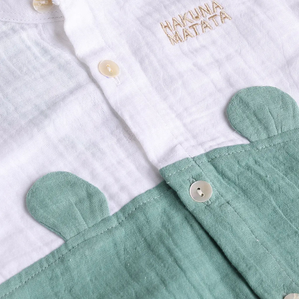 Boys Green Embroidered Short Sleeve Shirt With Elasticated Shorts Sets 2 pc. Sets