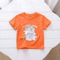 Girls Orange Short Sleeve Floral Print T-Shirt Tshirts Orange 1-2 Y