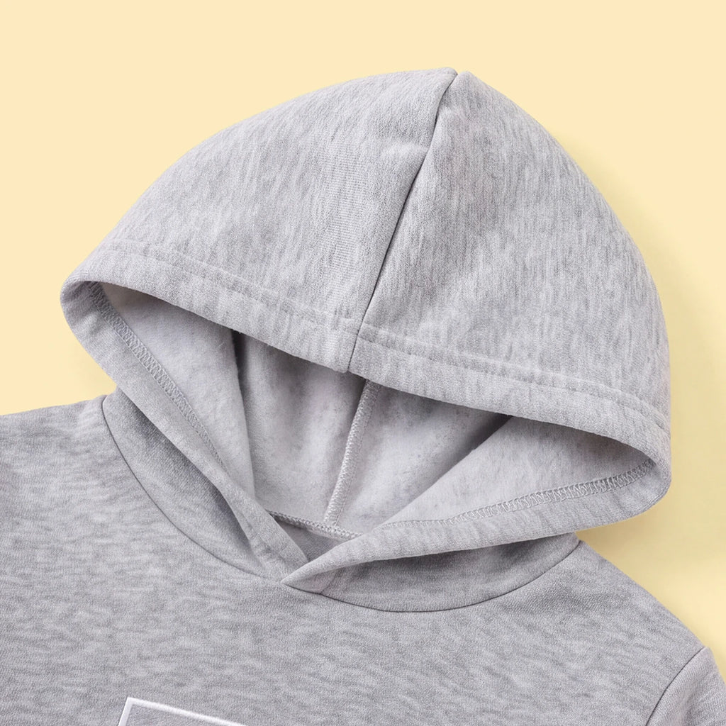 Boys Grey Typographic Printed Hooded Sweatshirt With Jogger Sets Sets