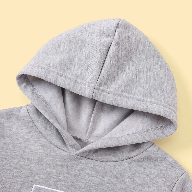 Boys Grey Typographic Printed Hooded Sweatshirt With Jogger Sets Sets