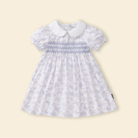 Girls White Butterfly Printed Smocked Fit & Flare Dress Casual Dresses