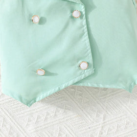 Girls Mint Green Sleeveless Blazer Top With Pleated Flared Pant Co-ord Sets Sets