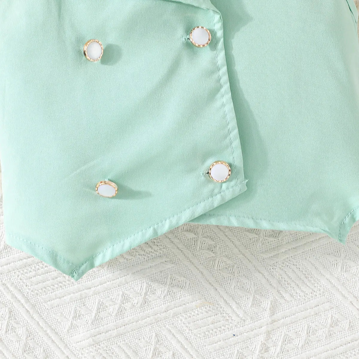 Girls Mint Green Sleeveless Blazer Top With Pleated Flared Pant Co-ord Sets Sets