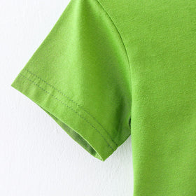 Boys Green Printed T-shirt with Grey Melange Shorts Set Sets