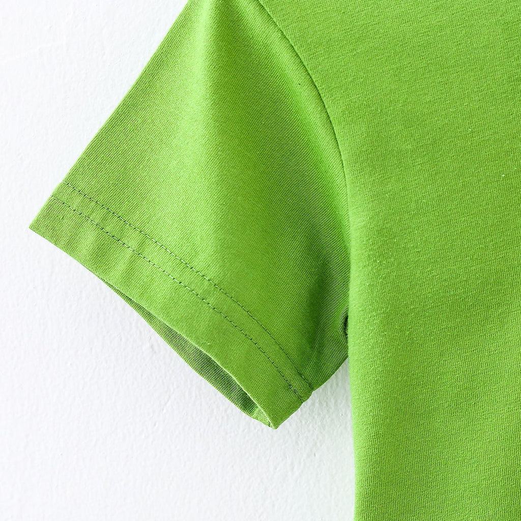 Boys Green Printed T-shirt with Grey Melange Shorts Set Sets
