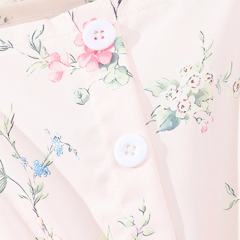 Girls Pink Floral Print Off-Shoulder Dress Casual Dresses