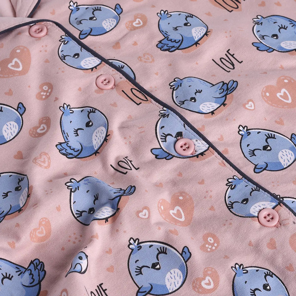 Girls Peach Bird Print Short Sleeve Shirt With Elasticated Pants Sets Sets