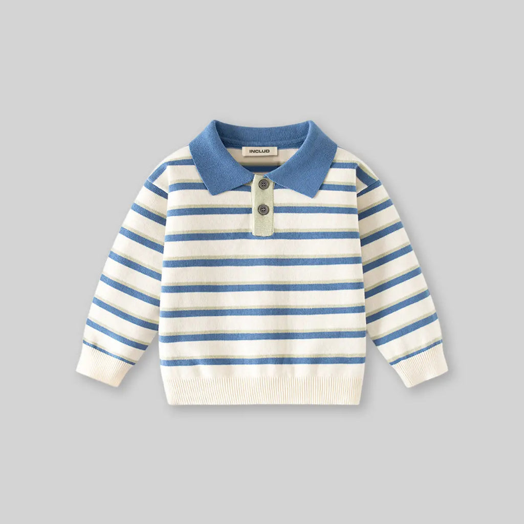Boys Blue Stripes Knitted Polo Sweater Sweaters & Cardigans