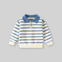 Boys Blue Stripes Knitted Polo Sweater Sweaters & Cardigans