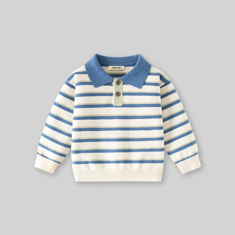 Boys Blue Stripes Knitted Polo Sweater Sweaters & Cardigans