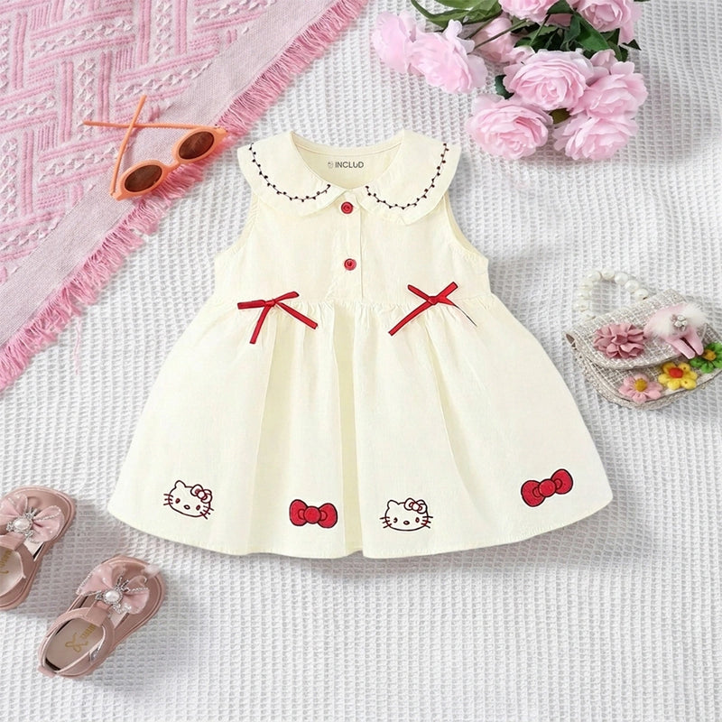 Girls Off White Hello Kitty Bow A-Line Dress Casual Dresses Off White 1-2 Y