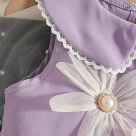 Girls Purple Flowers Applique A-line Dress With Pleated Hem Casual Dresses