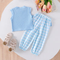 Girls Blue Ribbed Tank Top with Bow Applique Pants Sets 2 pc. Sets