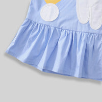 Girls Sky Blue Bunny Applique Puff Sleeve Shirt Dress Casual Dresses