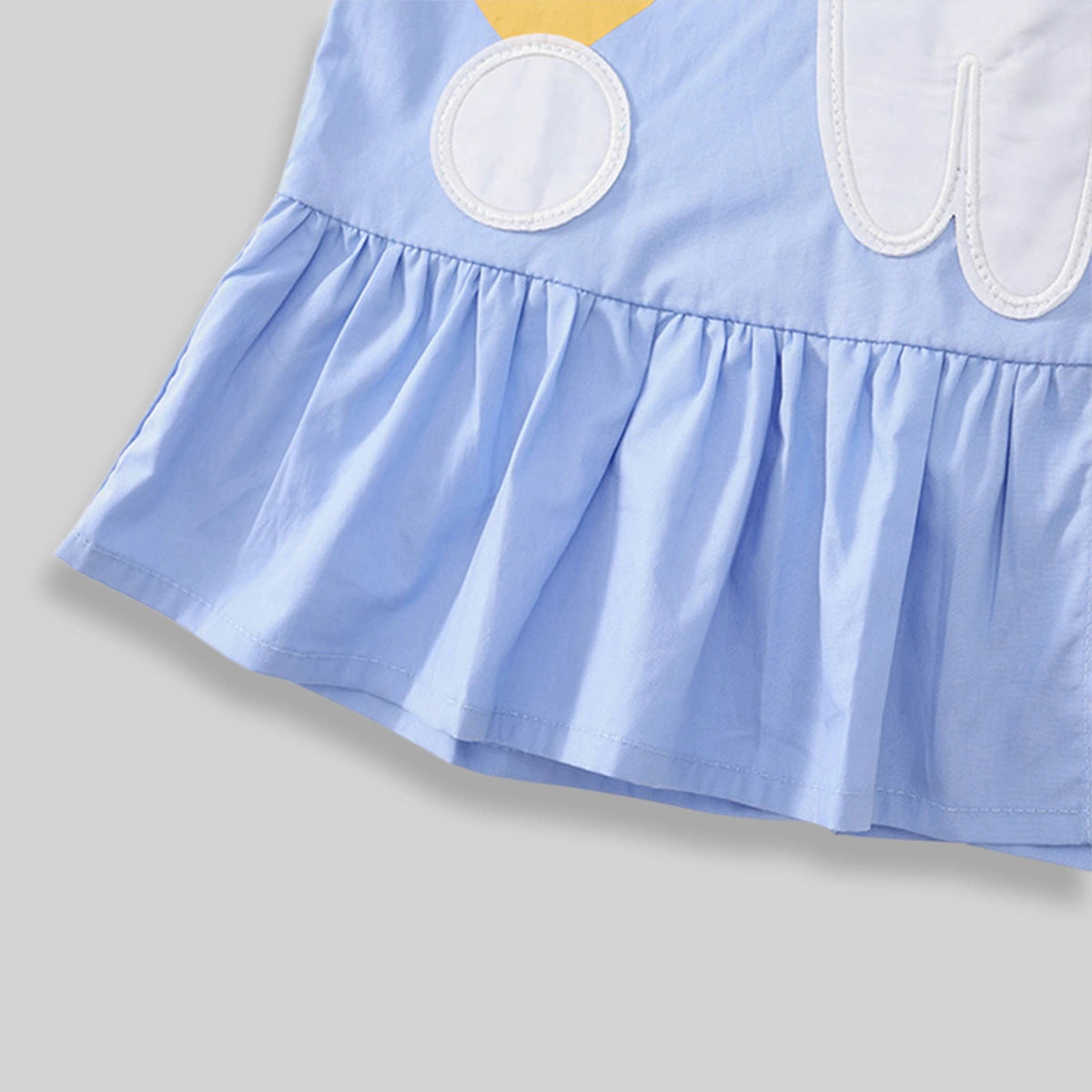 Girls Sky Blue Bunny Applique Puff Sleeve Shirt Dress Casual Dresses