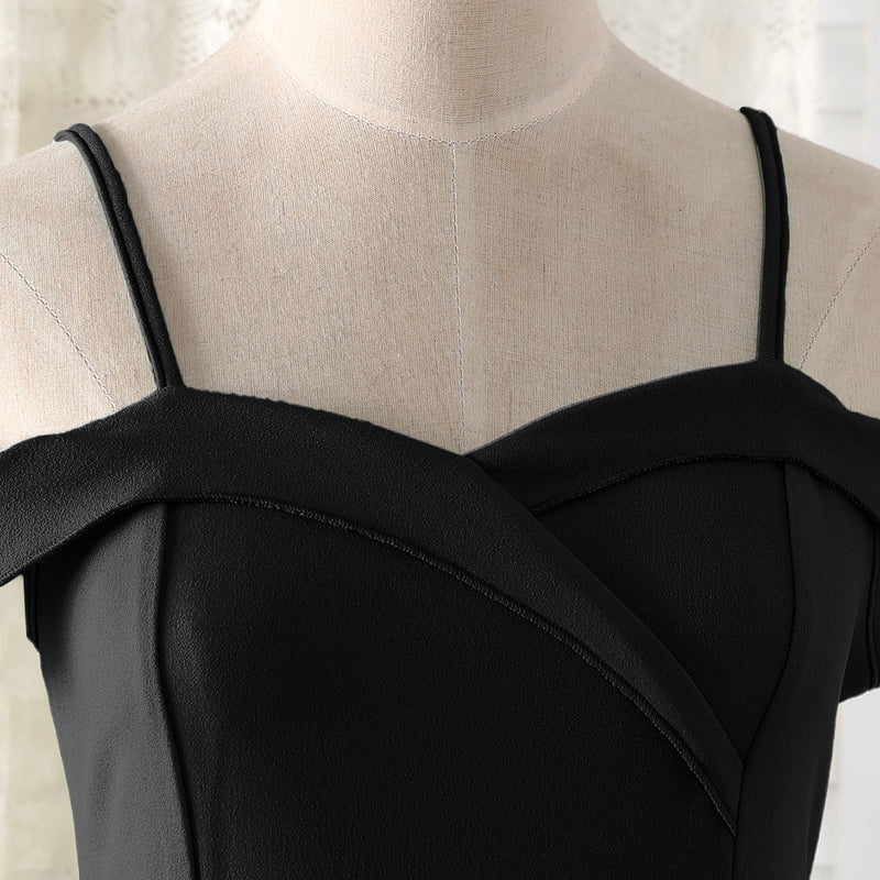 Girls Black Off Shoulder Spaghetti Strap Gown Party Dresses