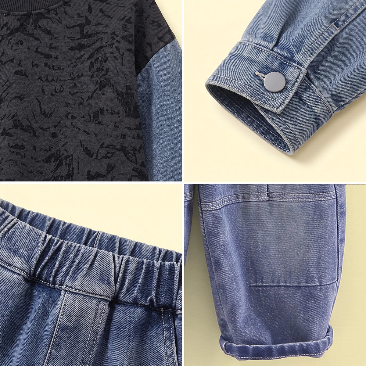 Boys Black Abstract Print Sweatshirt With Denim Pants Sets 2 pc. Sets