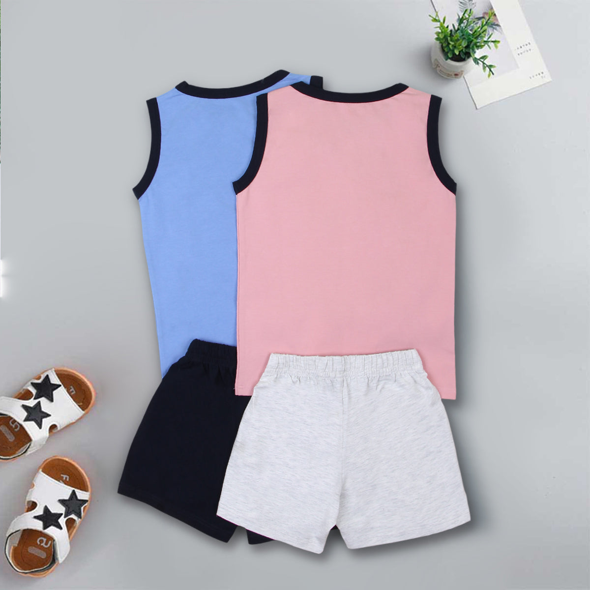 Boys Multicolor Sleeveless Printed T-Shirt With Summer Shorts Sets - Pack Of 2 Sets