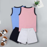 Boys Multicolor Sleeveless Printed T-Shirt With Summer Shorts Sets - Pack Of 2 Sets