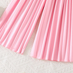 Girls Pink Sleeveless Blazer Top With Pleated Flared Pant Co-ord Sets Sets