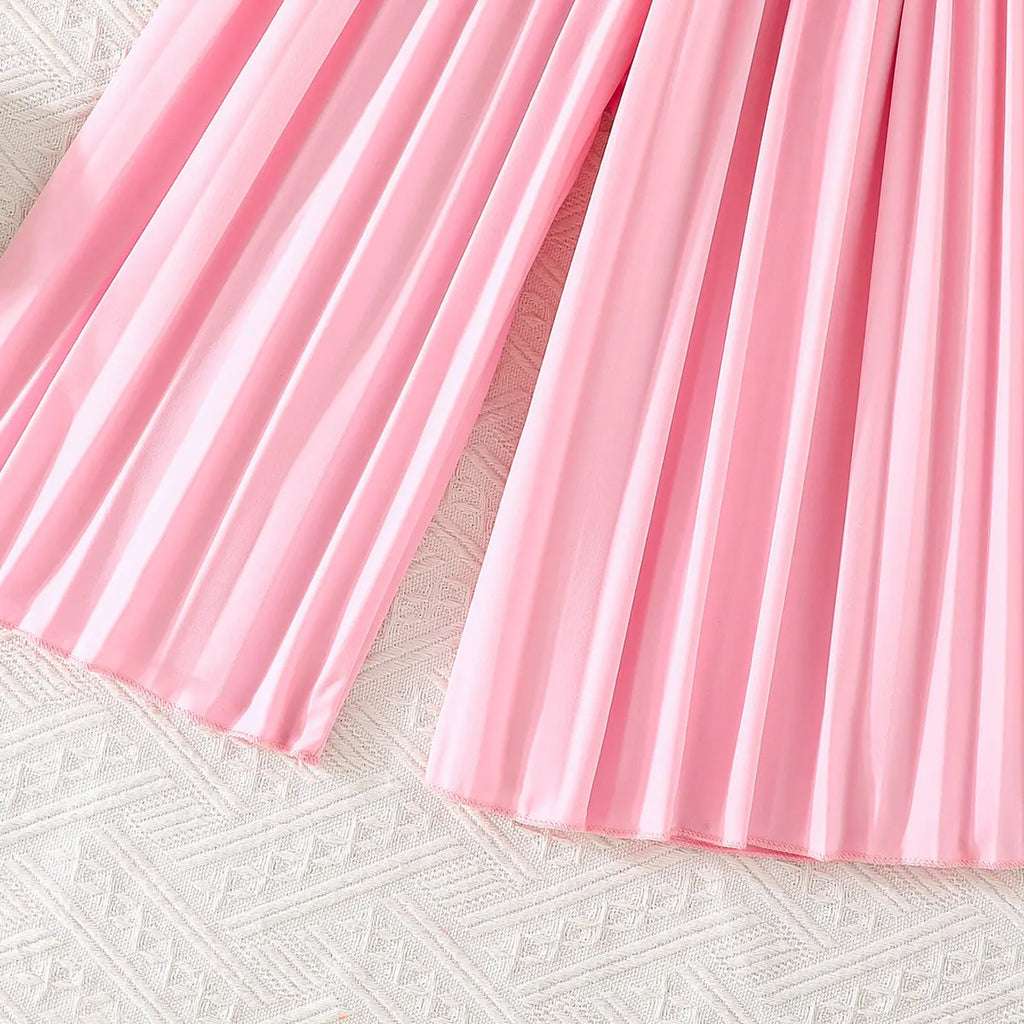 Girls Pink Sleeveless Blazer Top With Pleated Flared Pant Co-ord Sets Sets