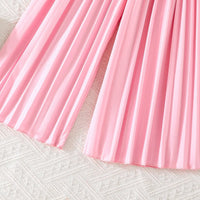 Girls Pink Sleeveless Blazer Top With Pleated Flared Pant Co-ord Sets Sets