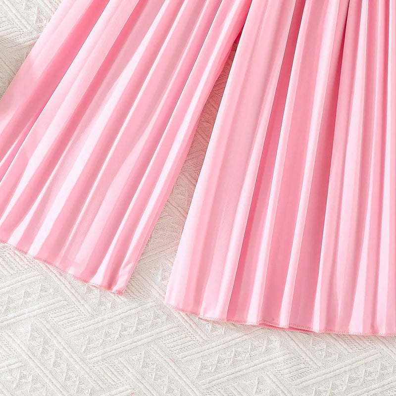 Girls Pink Sleeveless Blazer Top With Pleated Flared Pant Co-ord Sets Sets