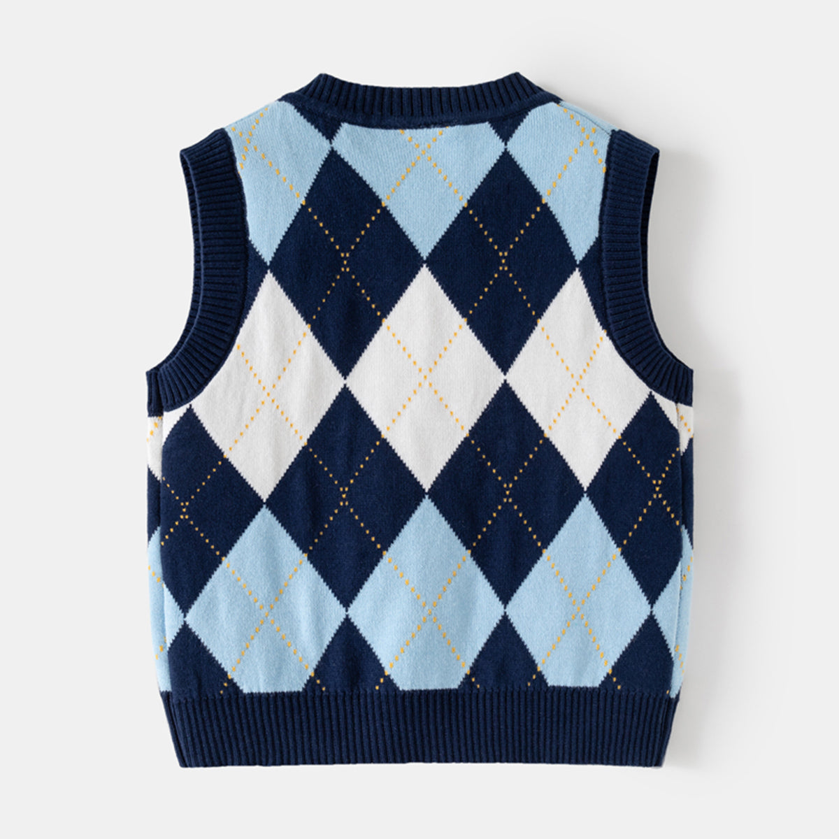 Boys Multicolor Sweater Vest With Self-Design Diamond Patterns Sweaters & Cardigans