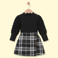 Girls Black Ribbed Top With Checked Skirt Sets 2 pc. Sets Black 1-2 Y