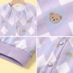 Girls Lavender Diamond Jacquard Long Sleeve Cardigan Sweaters & Cardigans