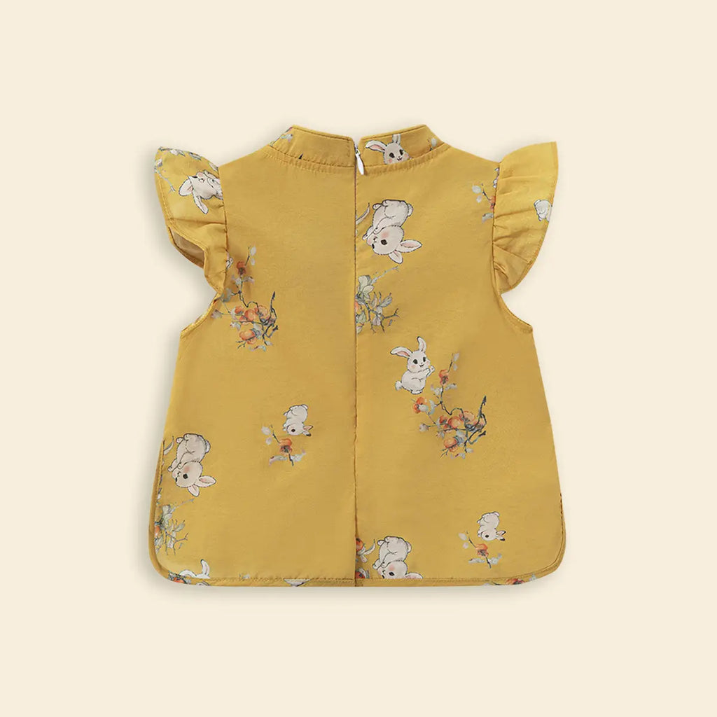 Girls Yellow Rabbit Print Top & shorts Co-ord Sets Sets