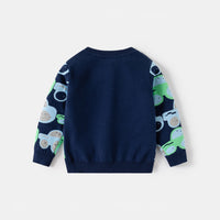 Boys Navy Blue Cardigan With Self-Design Car Patterns Sweaters & Cardigans