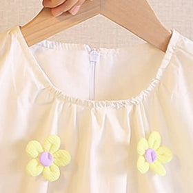 Girls Off White Flowers Applique Sleeveless Balloon Dress Casual Dresses