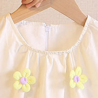 Girls Off White Flowers Applique Sleeveless Balloon Dress Casual Dresses