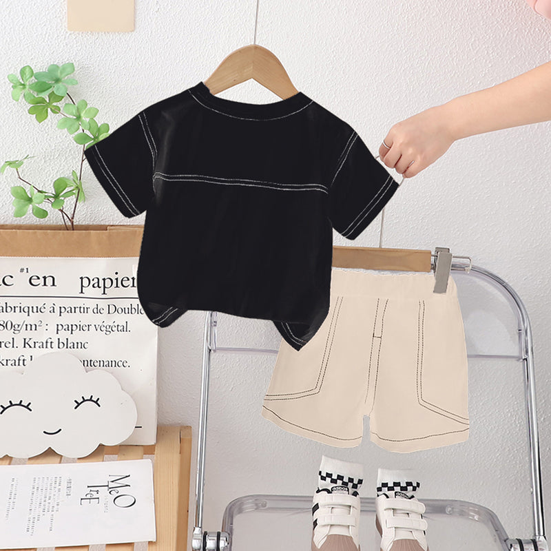 Boys Black Short sleeves Alphabet Printed T-Shirt With Shorts Set 2 pc. Sets