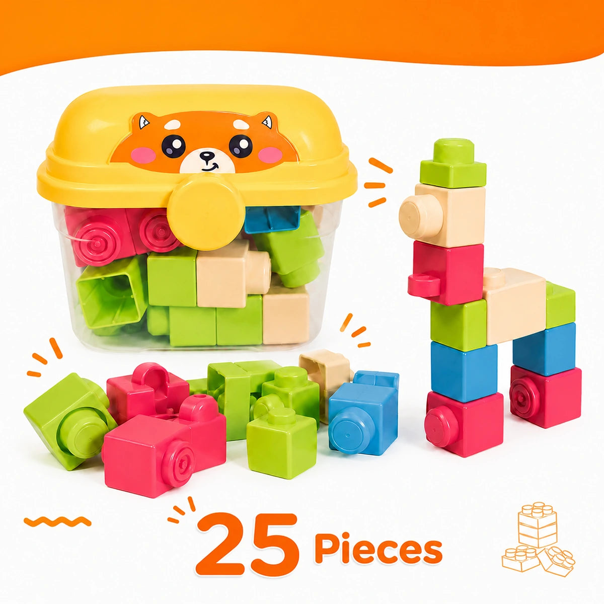 Unisex Yellow 25 PCS Soft Glue Building Blocks for Kids Trending Accessories Yellow Onesize