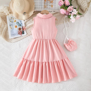 Girls Pink Sleeveless Fit & Flare Dress With Pearl Detailing Casual Dresses