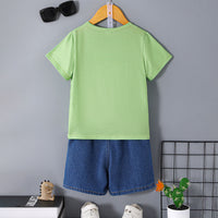 Boys Green Dinosaur Graphic T-Shirt With Denim Shorts Set 2 pc. Sets