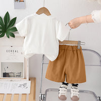 Boys Printed Attached Waistcoat T-Shirt With khaki Shorts Set 2 pc. Sets