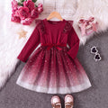 Girls Burgundy Star Foil Print Long Sleeve Fit & Flare Dress Casual Dresses burgundy 3-4 Y