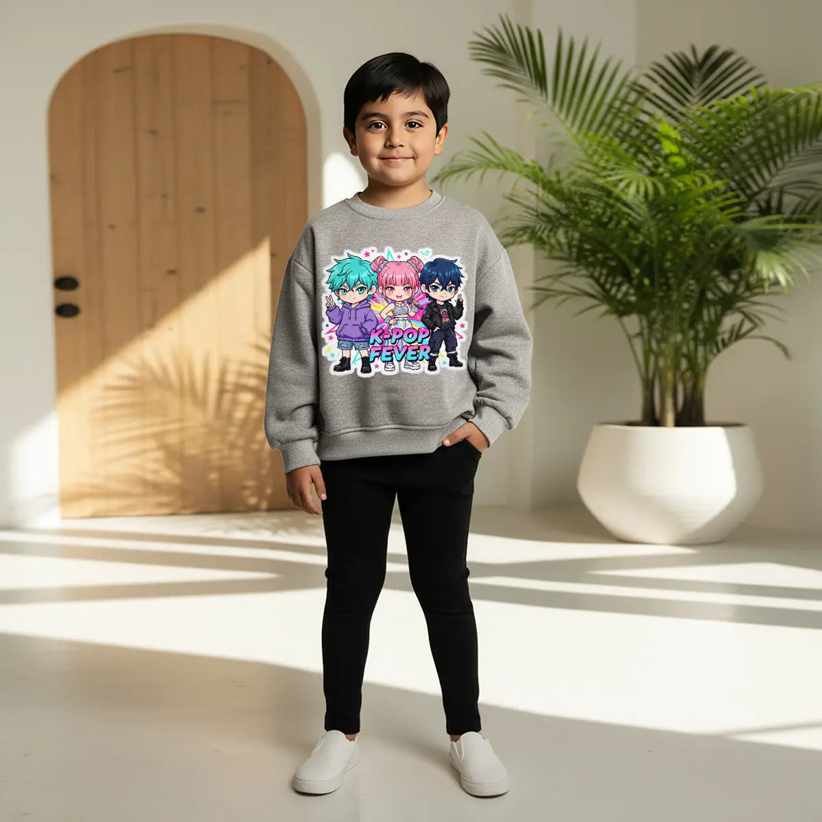 Boys Grey K -Pop Fever Graphics Crew-Neck Sweatshirt Sweatshirts & Hoodies Grey 5-6 Y