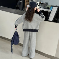 Girls Grey Zipper Jacket With Pant Sets Sets