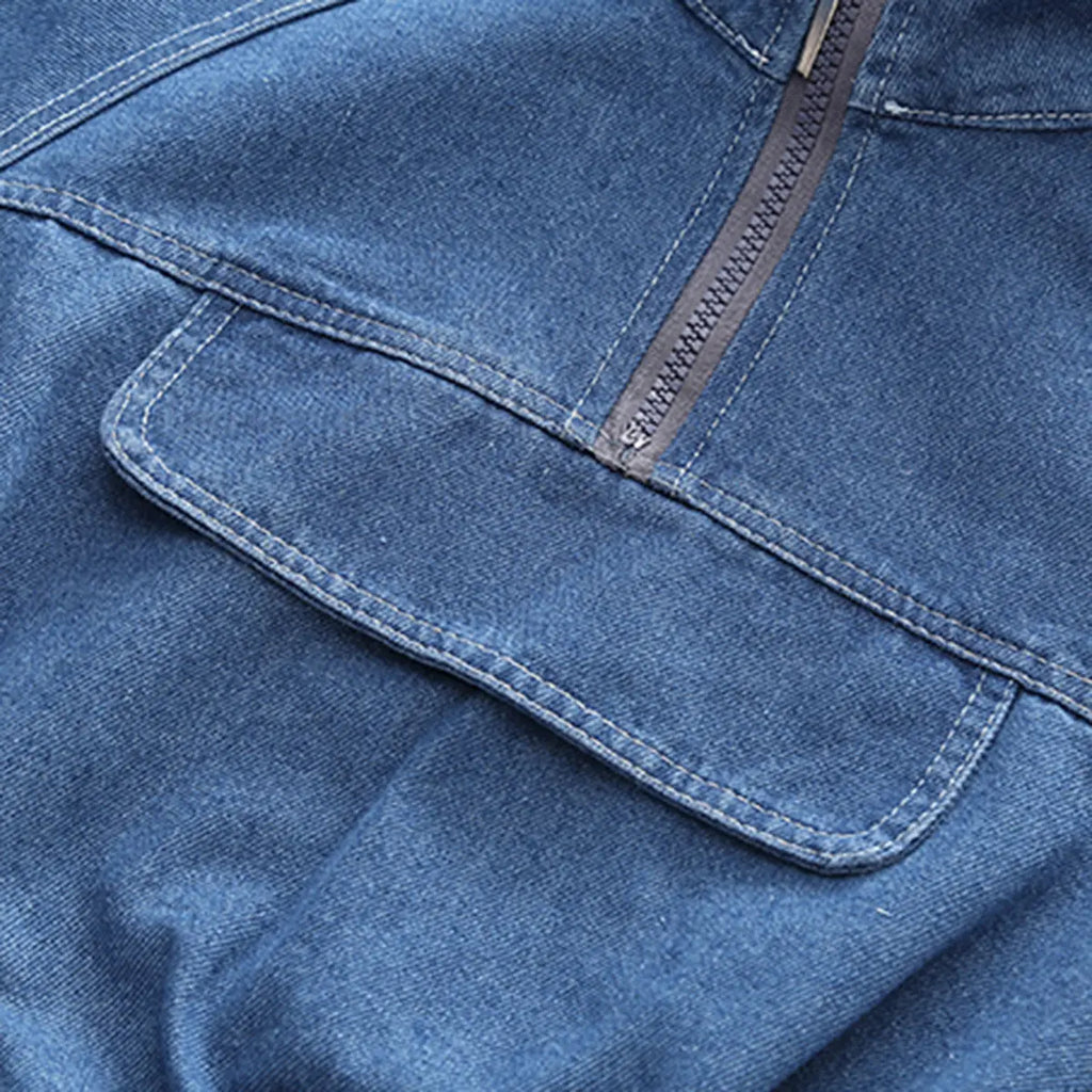 Boys Blue Half Zipper Denim Jacket With Jogger Co-ord Sets Sets
