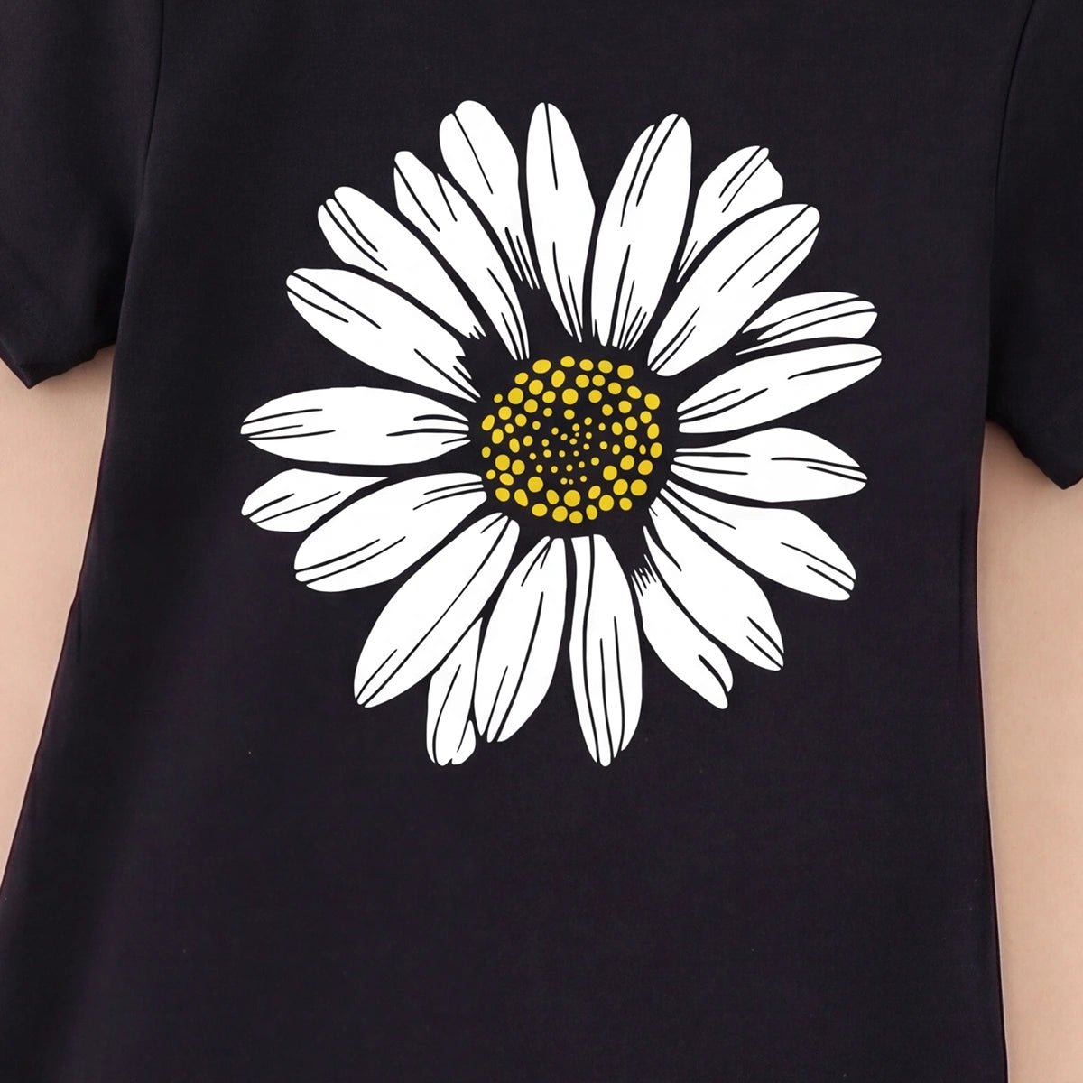 Girls Black Floral Print Short Sleeve T-Shirt Dress Casual Dresses