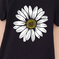 Girls Black Floral Print Short Sleeve T-Shirt Dress Casual Dresses