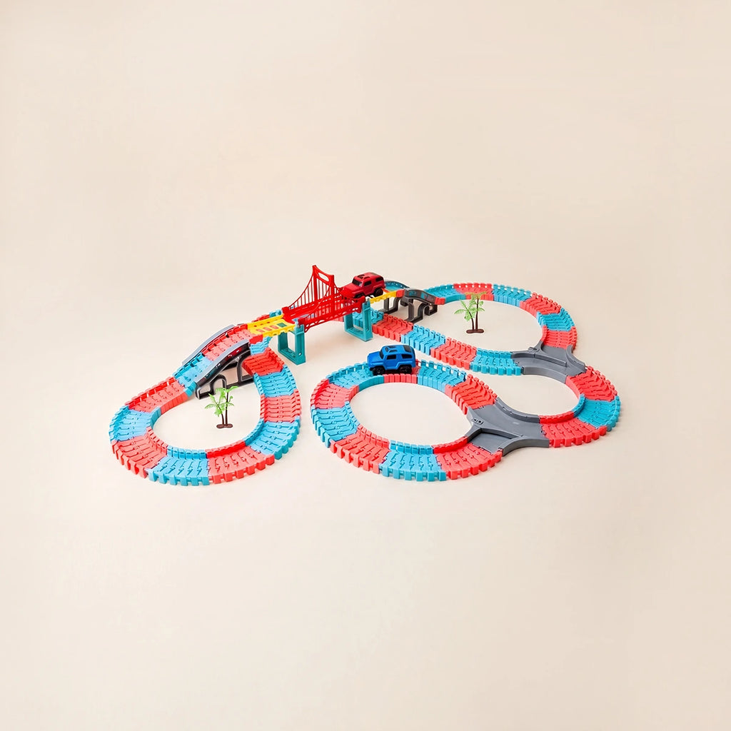 265 PCS DIY Flexible -Electric Rail Car Track with Suspension Bridge- STEM Educational Toy for Boys & Girls Trending Accessories Multicolor Onesize