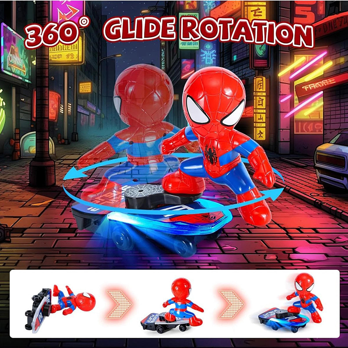 INCLUD Spiderman Skateboard Toy -Lights, Music & Action-Packed Fun Trending Accessories