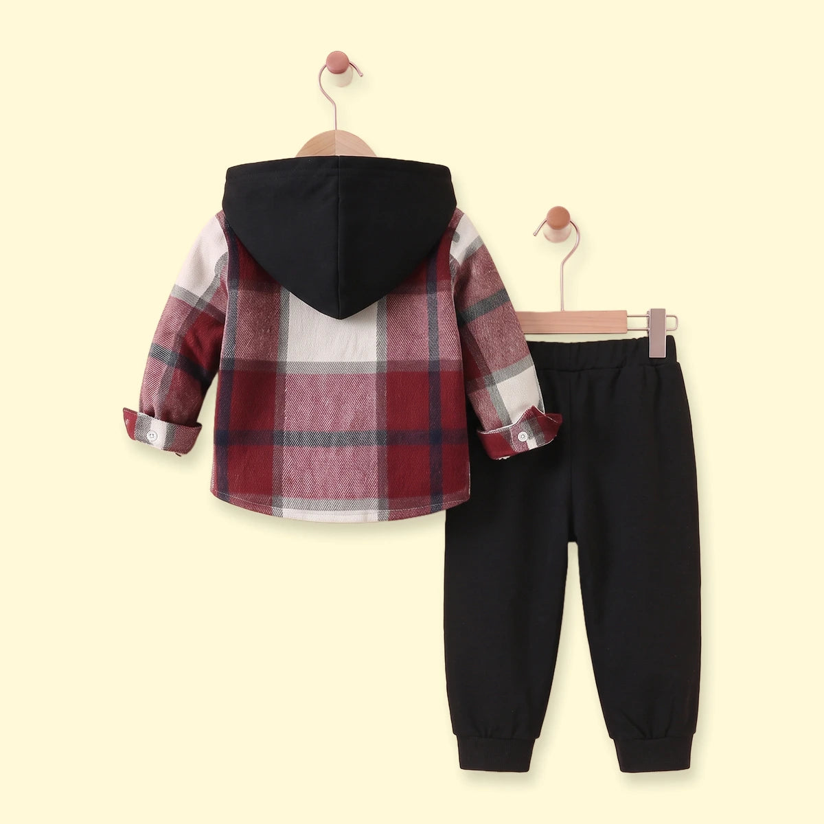 Boys Red Checked Hooded Shirt With Pants Sets 2 pc. Sets