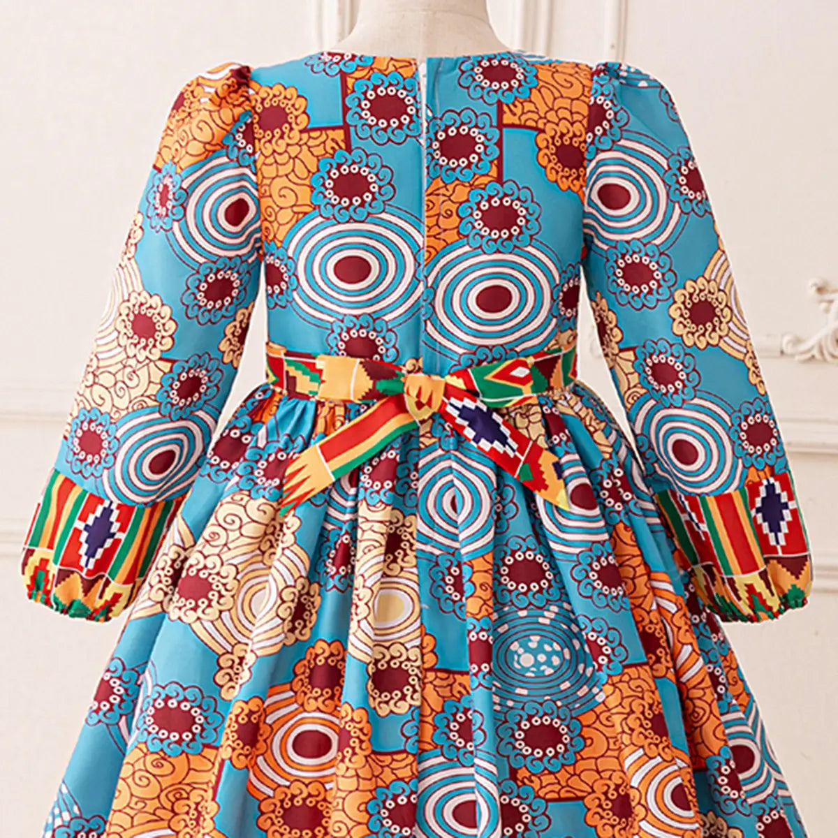 Girls Light Blue Floral Fit & Flare Dress With Long Sleeves Casual Dresses
