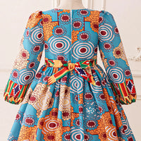 Girls Light Blue Floral Fit & Flare Dress With Long Sleeves Casual Dresses